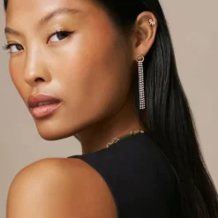 Orelia Open Circle Pave Drop Earrings in Crystal