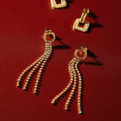 Orelia Open Circle Pave Drop Earrings in Crystal