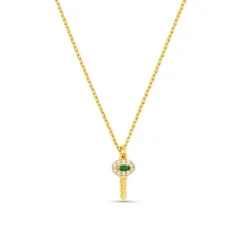 Orelia Pave Key Charm Necklace in Emerald