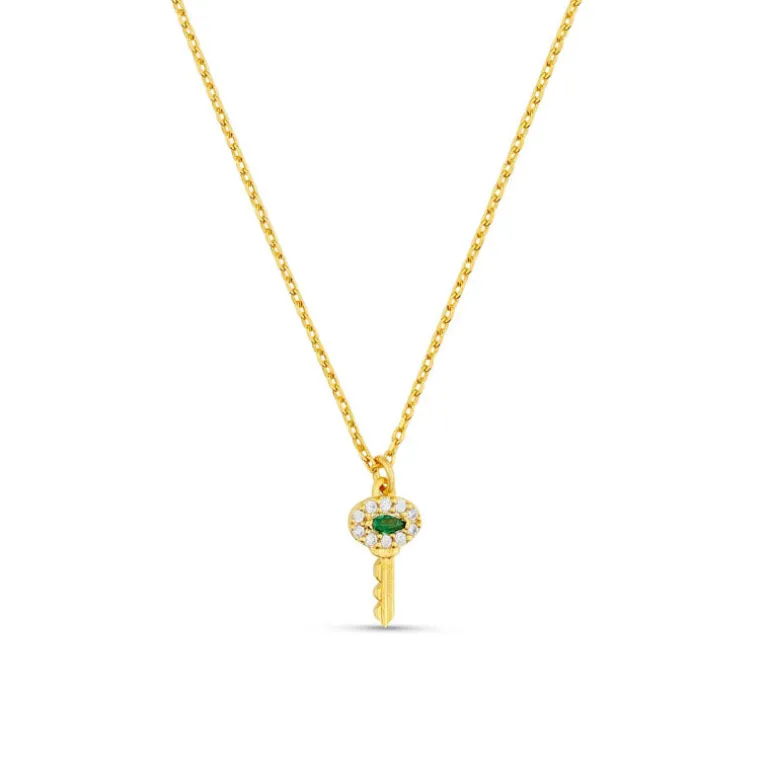 Orelia Pave Key Charm Necklace in Emerald