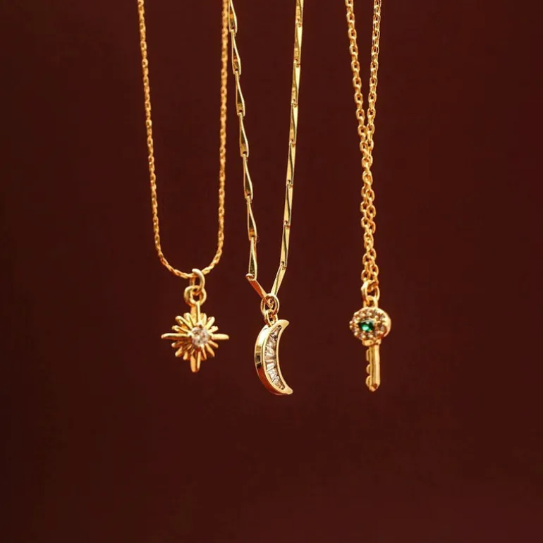 Orelia Pave Key Charm Necklace in Emerald