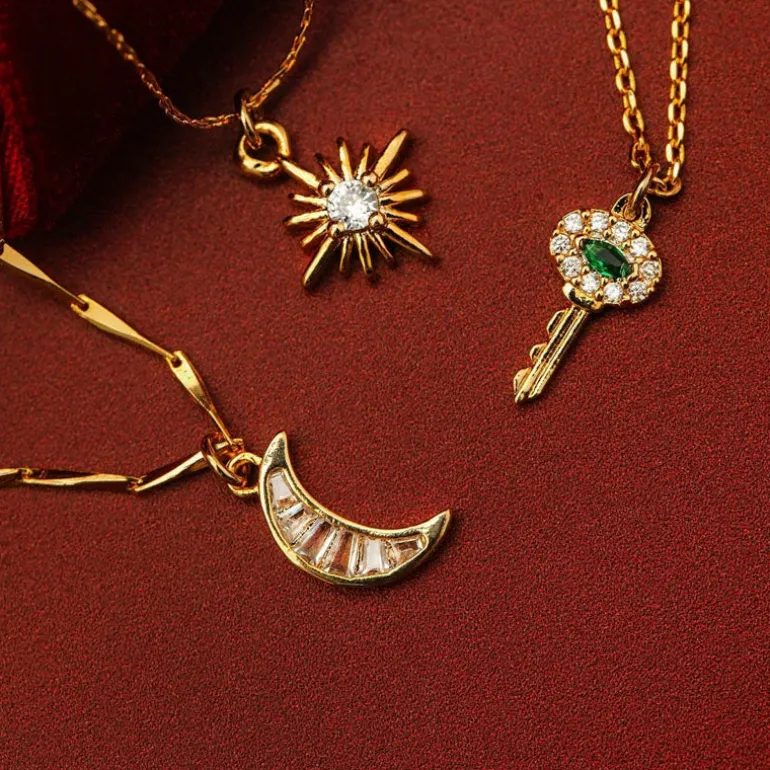 Orelia Pave Key Charm Necklace in Emerald