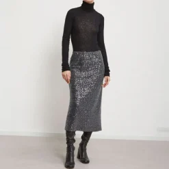 OTTOD AME Longette Sequin Skirt in Smoke