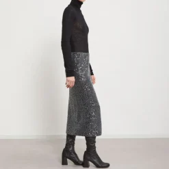 OTTOD AME Longette Sequin Skirt in Smoke