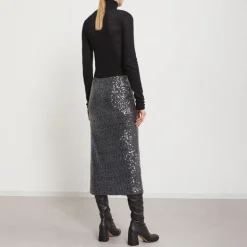 OTTOD AME Longette Sequin Skirt in Smoke