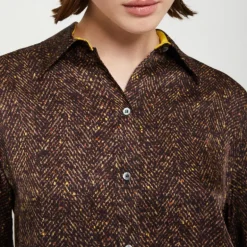 OTTOD AME Printed Herringbone Viscose Shirt in Chocolate