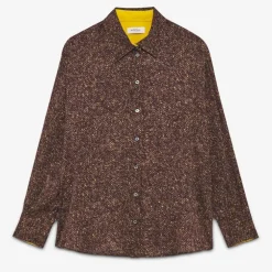 OTTOD AME Printed Herringbone Viscose Shirt in Chocolate