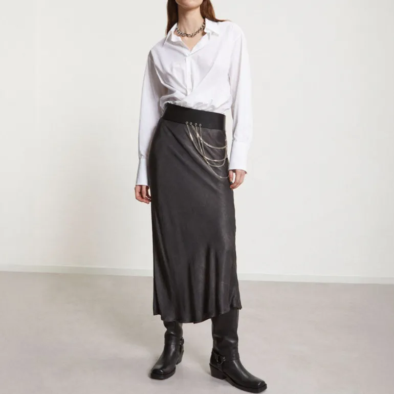OTTOD AME Pure Viscose Long Skirt in Smoke