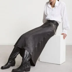 OTTOD AME Pure Viscose Long Skirt in Smoke