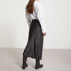 OTTOD AME Pure Viscose Long Skirt in Smoke