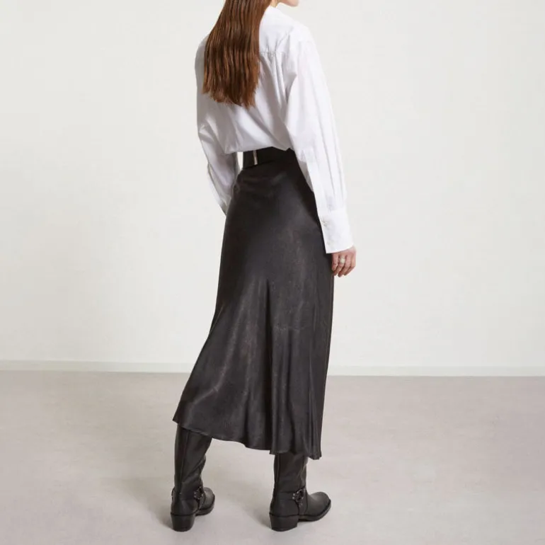 OTTOD AME Pure Viscose Long Skirt in Smoke