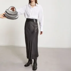 OTTOD AME Pure Viscose Long Skirt in Smoke