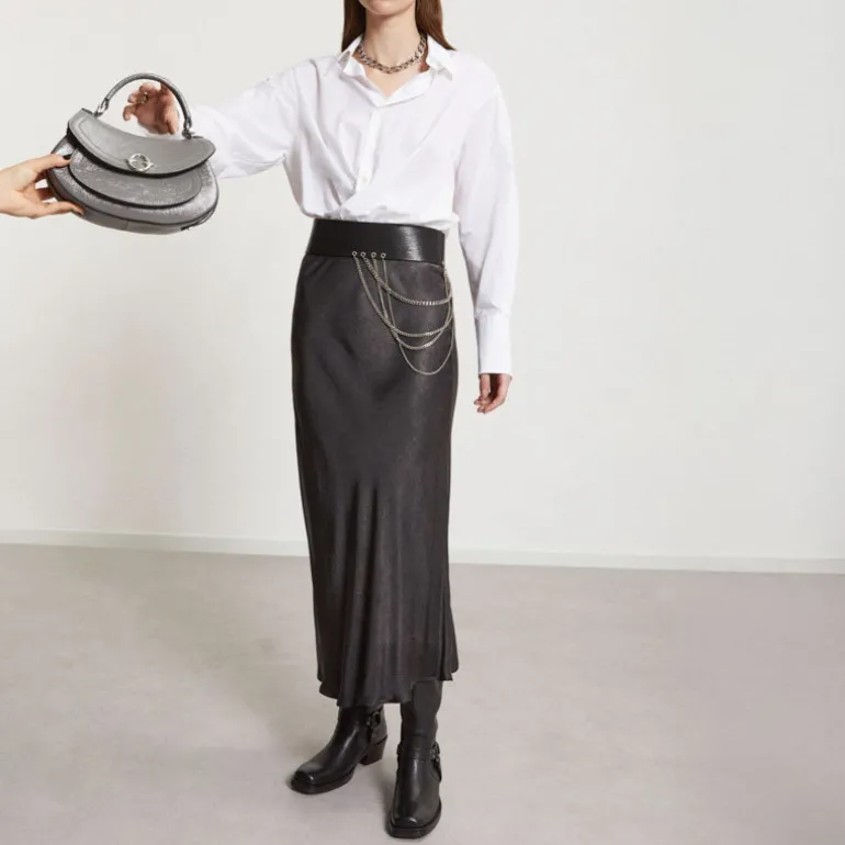 OTTOD AME Pure Viscose Long Skirt in Smoke