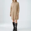 Oui Turtleneck Knitted Dress in Beige Melange