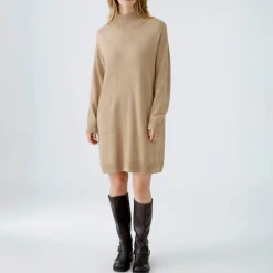 Oui Turtleneck Knitted Dress in Beige Melange