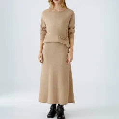 OUI Wool Mix Knitted Skirt in Beige Melange