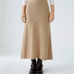 OUI Wool Mix Knitted Skirt in Beige Melange