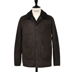 OWEN BARRY Cyrus Sheepskin Chore Jacket in Ebony/Brown