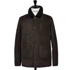 OWEN BARRY Cyrus Sheepskin Chore Jacket in Ebony/Brown