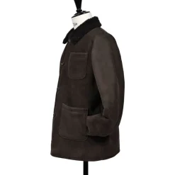 OWEN BARRY Cyrus Sheepskin Chore Jacket in Ebony/Brown