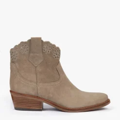 PENELOPE CHILVERS Cali Broderie Suede Cowboy Boot in Sand