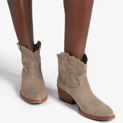 PENELOPE CHILVERS Cali Broderie Suede Cowboy Boot in Sand
