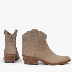 PENELOPE CHILVERS Cali Broderie Suede Cowboy Boot in Sand