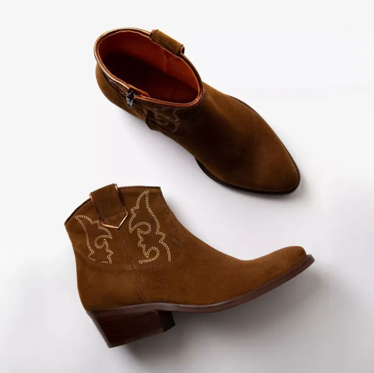 PENELOPE CHILVERS Cassidy Suede Embroidered Boots in Peat