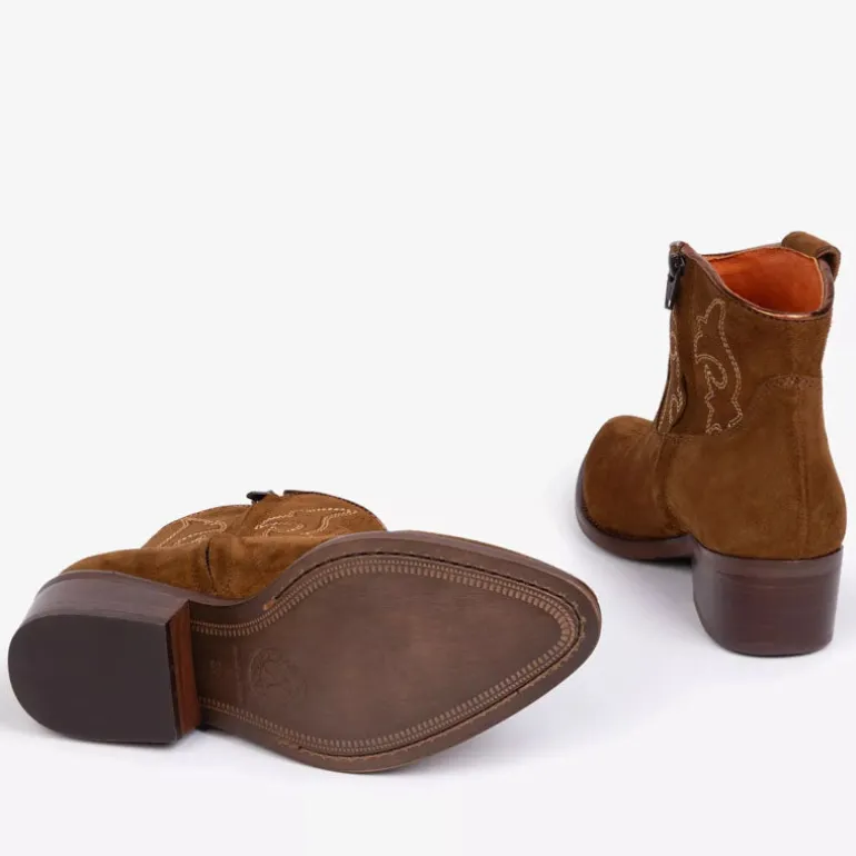 PENELOPE CHILVERS Cassidy Suede Embroidered Boots in Peat