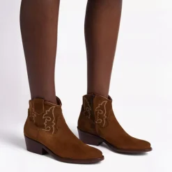 PENELOPE CHILVERS Cassidy Suede Embroidered Boots in Peat