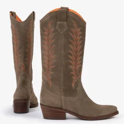 Penelope Chilvers Goldie Embroidered Cowboy Boots in Taupe