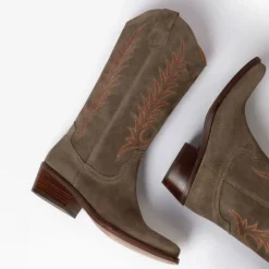 Penelope Chilvers Goldie Embroidered Cowboy Boots in Taupe