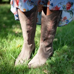 Penelope Chilvers Goldie Embroidered Cowboy Boots in Taupe