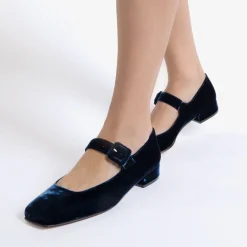 Penelope Chilvers Low Mary Jane Velvet Shoe in Navy