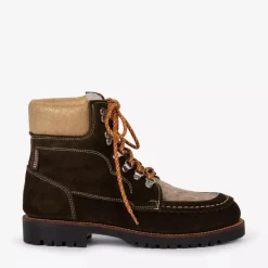 Penelope Chilvers Pioneer Suede Boots in Khaki/Gold