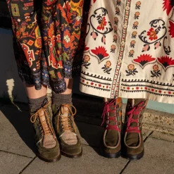 Penelope Chilvers Pioneer Suede Boots in Khaki/Gold
