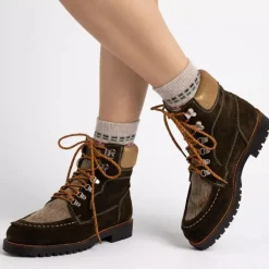 Penelope Chilvers Pioneer Suede Boots in Khaki/Gold