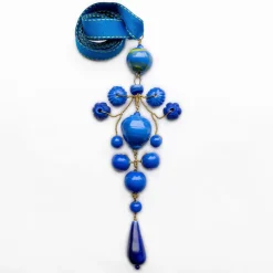 PHILIPPA KUNISCH Grand Gypsy Necklace with Ribbon in Blue