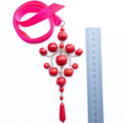 PHILIPPA KUNISCH Grand Gypsy Necklace in Red with Neon Pink Ribbon