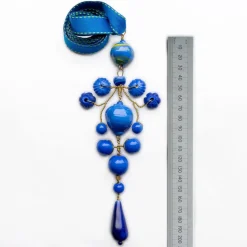 PHILIPPA KUNISCH Grand Gypsy Necklace with Ribbon in Blue