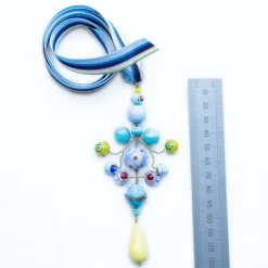 PHILIPPA KUNISCH Ribbon Gypsy Necklace in Pale Blue & Yellow with Mult