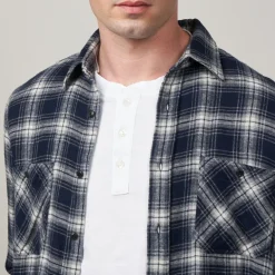 Pocket Woven Shirt in Grey & Navy | Collen & Clare