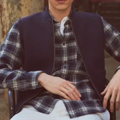 Pocket Woven Shirt in Grey & Navy | Collen & Clare
