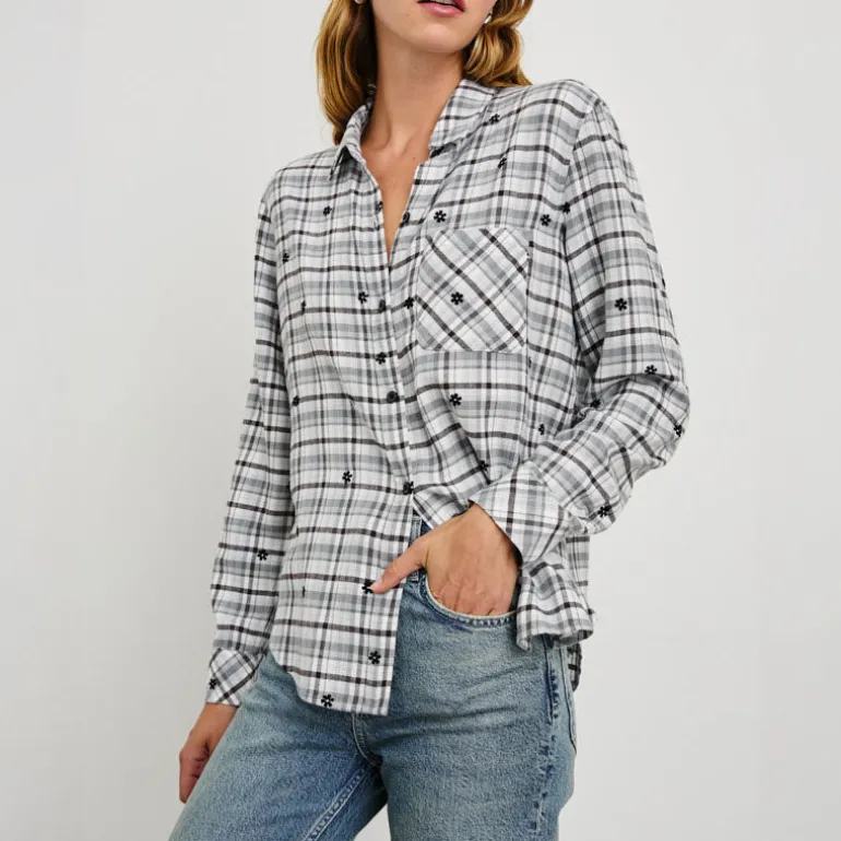 RAILS Milo L/S Shirt in Stone Flocked Daisies