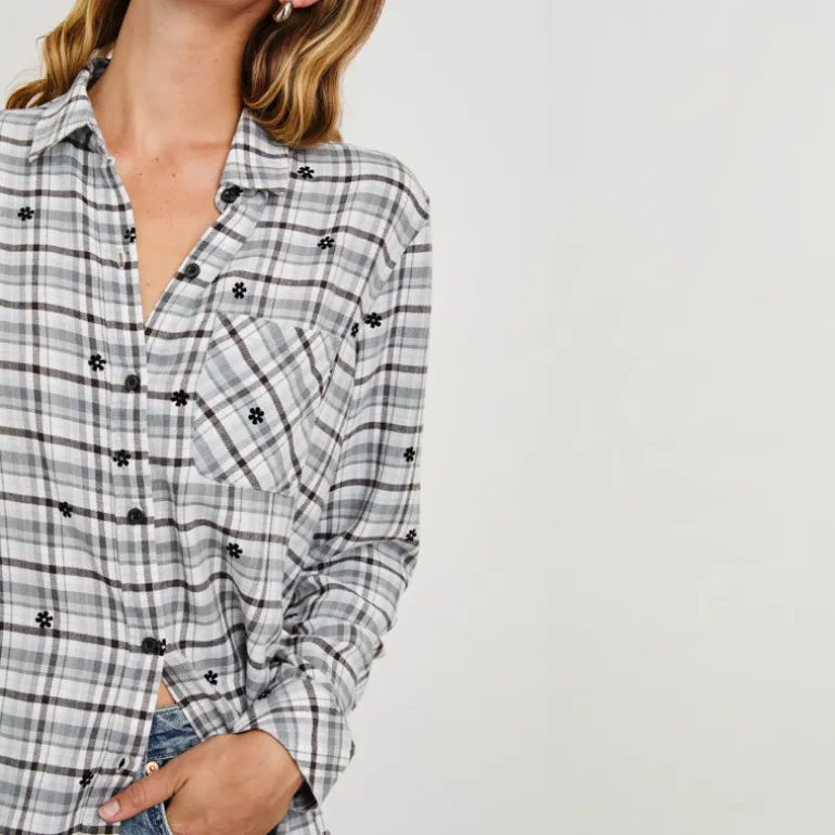 RAILS Milo L/S Shirt in Stone Flocked Daisies