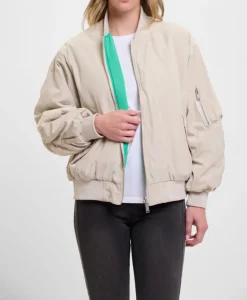 RINO & PELLE Elyn Reversible Bomber Jacket in Fog Grey & Clover Green