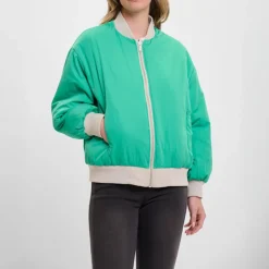 RINO & PELLE Elyn Reversible Bomber Jacket in Fog Grey & Clover Green