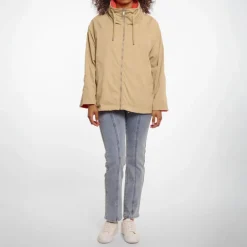 RINO & PELLE Flossy Reversible Short Parka in Pale Camel and Hot Coral