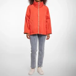 RINO & PELLE Flossy Reversible Short Parka in Pale Camel and Hot Coral