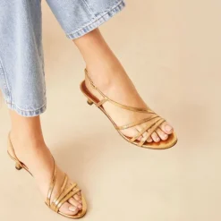 RIVECOUR Sandal 464 Strap Kitten Heel in Gold